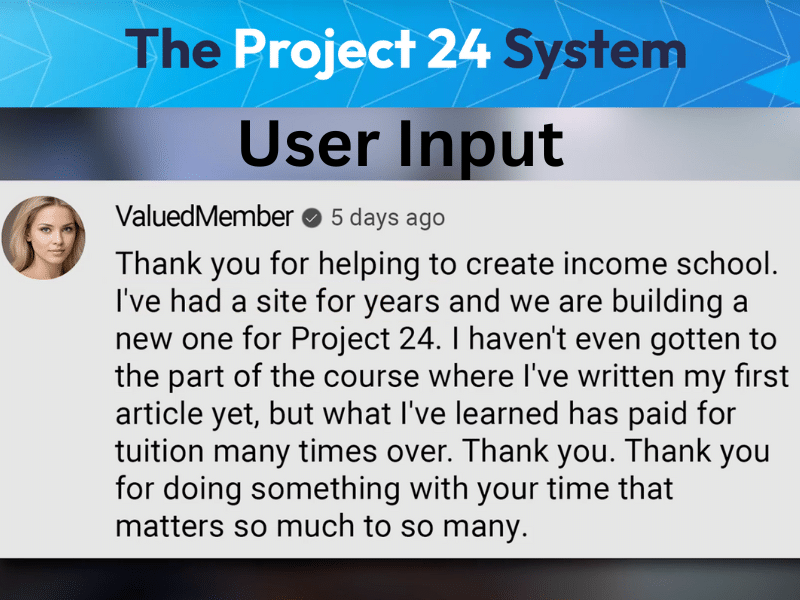 Project 24 User Review image of Project 24 user review praising the system for educating her.